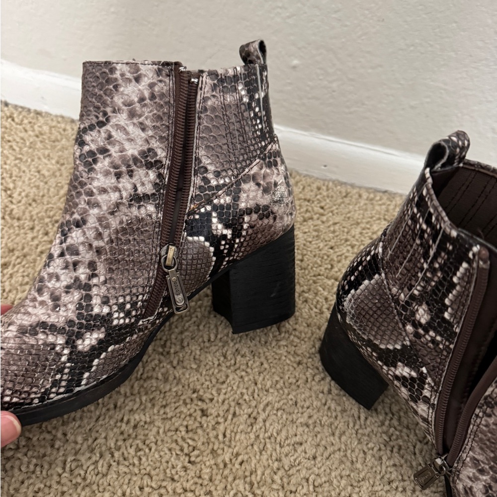 Snake Skin Ankle Boots with Chunky Heel - Picture 3 of 4